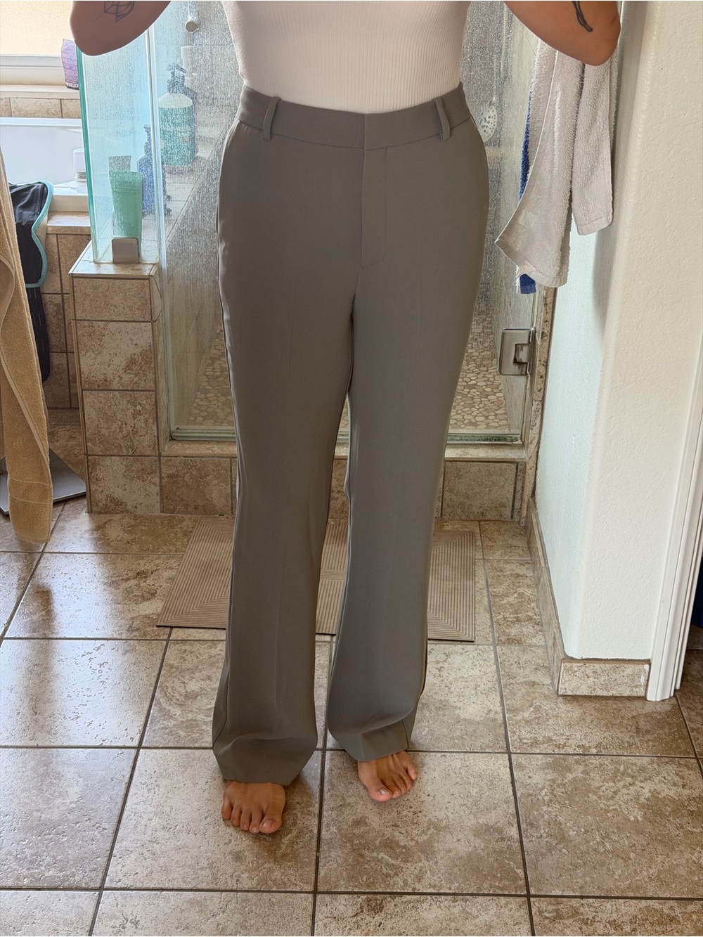 Babaton Tailored High-Rise Straight-Leg Dress Pants - Gray-Green